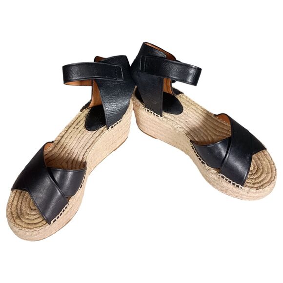 Coach Primrose Espadrille Platform Wedge Sandal Leather Black Ankle Strap 6 B - Picture 5 of 10